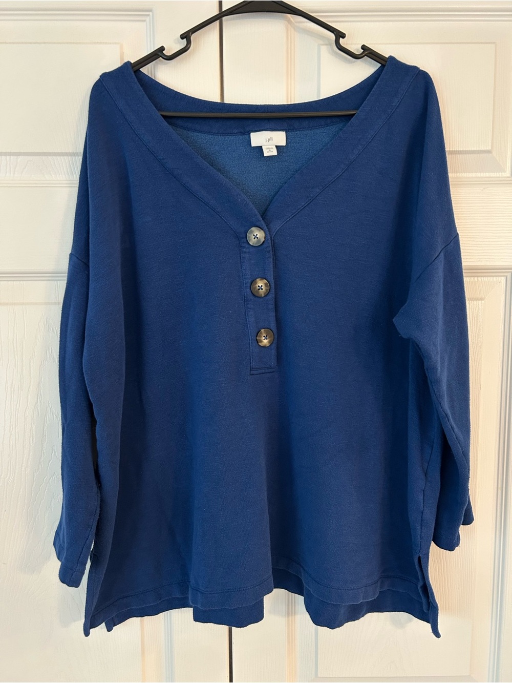 NWOT J.Jill Women’s Blue Long Sleeve Slit Button Up Tunic Blouse Shirt Size PXL
